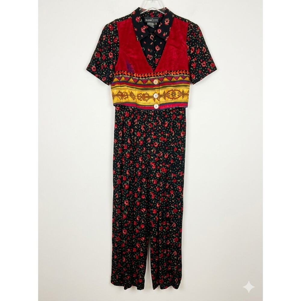 Vtg Carole Little Rayon Maxi Dress 80s Boho Floral Print Built-in Vest Size 14